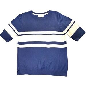 Mer Sea Court Short Sleeve Striped Sweater Women M Nautical Blue White Coastal